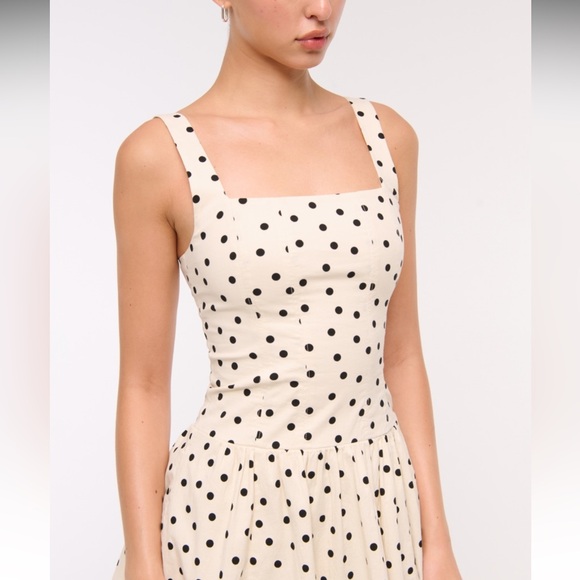 NWT NEW Abercrombie Mila Drop-Waist Mini Dress in Cream Dot Size Large Petite - Picture 2 of 12